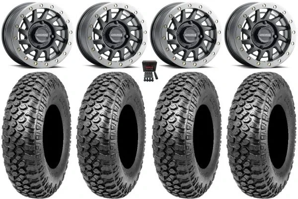 Raceline Squad Bdlk 15″ Wheels Bk +38mm 33″ RAZR XT Tires Can-Am Commander Maverick Renegade Outlander Defender