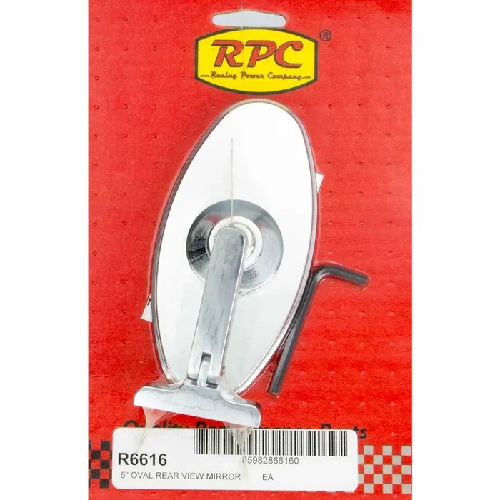 Racing Power Rear View Mirror 5 ” Oval Screw-On Steel – Chrome