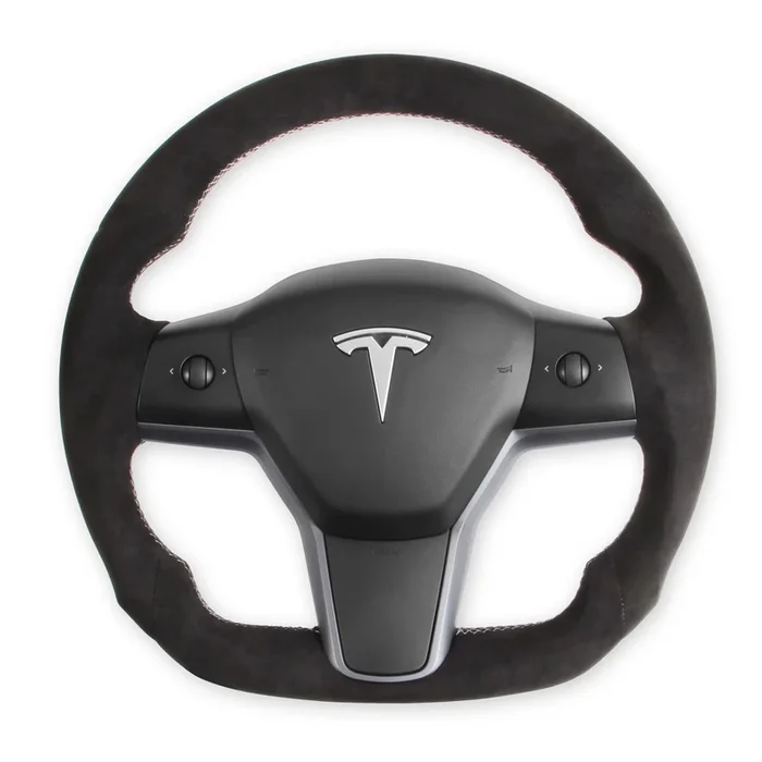 Rekudo 14 in Diameter Steering Wheel – D-Shaped – 3-Spoke – Alcantara – Black – Tesla 3/Y 2017-21