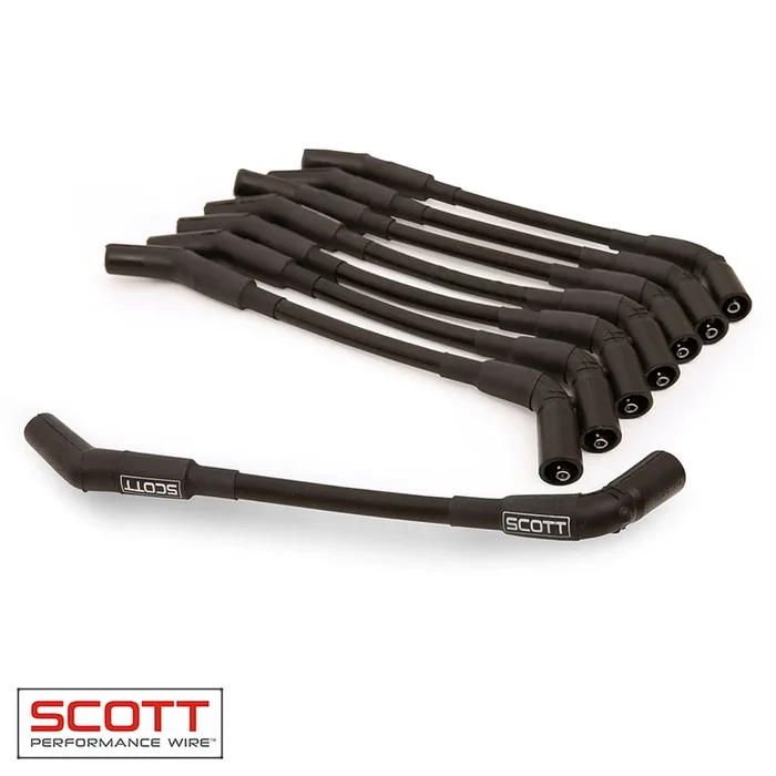 Scott Performance High Performance Spiral Core 10 mm Spark Plug Wire Set – Black – 45 Degree Plug Boots – GM LS-Series CH-LS-T-1