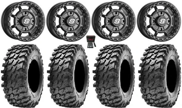 Sedona Rift 14″ Wheels Black 28″ Rampage Tires Can-Am Maverick X3 / Honda Pioneer 1000 / Talon