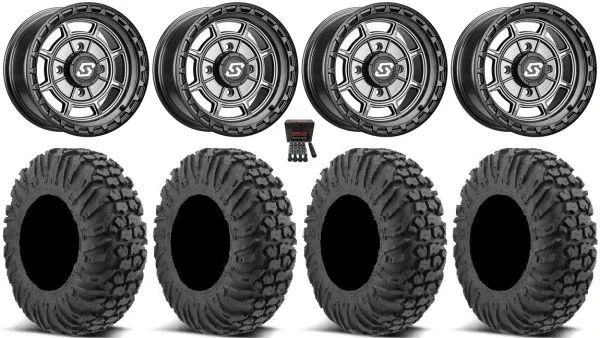 Sedona Rift 14″ Wheels Grey 28″ MotoVator Tires Sportsman 550 850 1000
