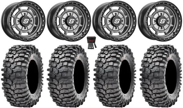 Sedona Rift 14″ Wheels Grey 30″ Roxxzilla 396 Tires Kawasaki Mule Pro FXT KRX / Yamaha Wolverine RMAX / YXZ 2019+