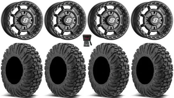 Sedona Rift 15×7 Wheels Black 32″ MotoVator Tires Polaris Sportsman / RZR / Ranger