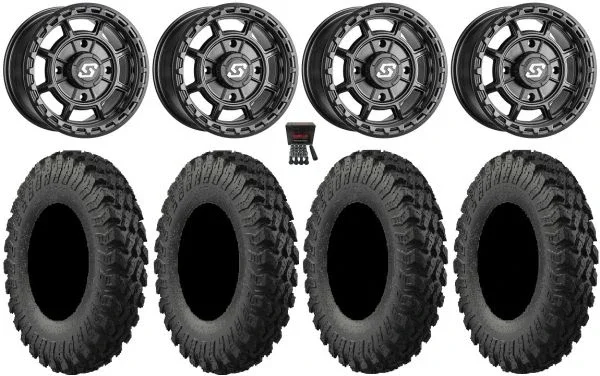 Sedona Rift 15×7 Wheels Black 35″ MotoRally Tires Polaris Sportsman / RZR / Ranger