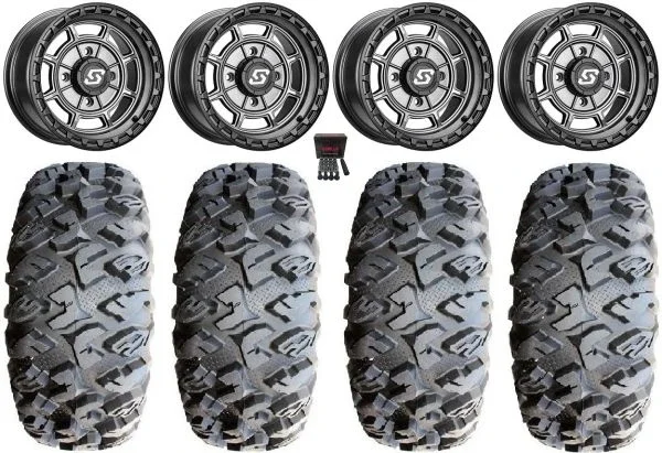 Sedona Rift 15×7 Wheels Grey 31″ MotoClaw Tires Can-Am Commander Maverick Renegade Outlander Defender