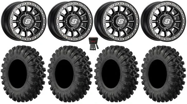 Sedona Sano 14″ Wheels Bk +30mm 28″ MotoRavage XL Tires Sportsman 550 850 1000
