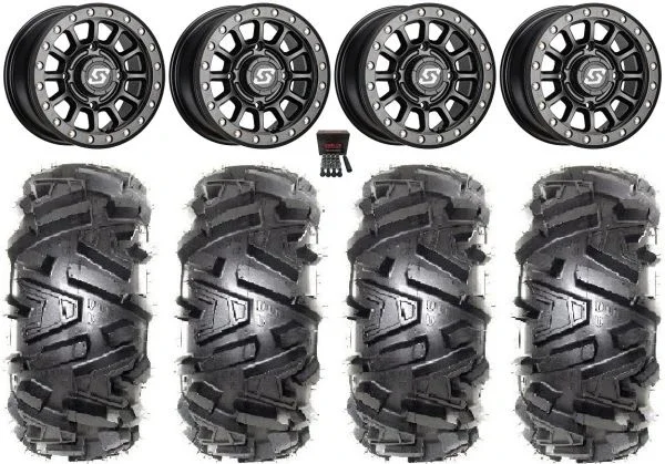 Sedona Sano Bdlk 14″ Wheels Bk +30mm 28″ Moto MTC Tires Kawasaki Mule Pro FXT KRX / Yamaha Wolverine RMAX / YXZ 2019+