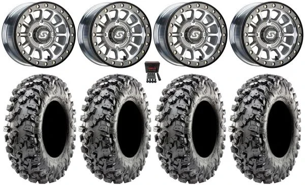 Sedona Sano Bdlk 14″ Wheels Ct +30mm 28″ Carnivore R/T Tires Can-Am Commander Maverick Renegade Outlander Defender