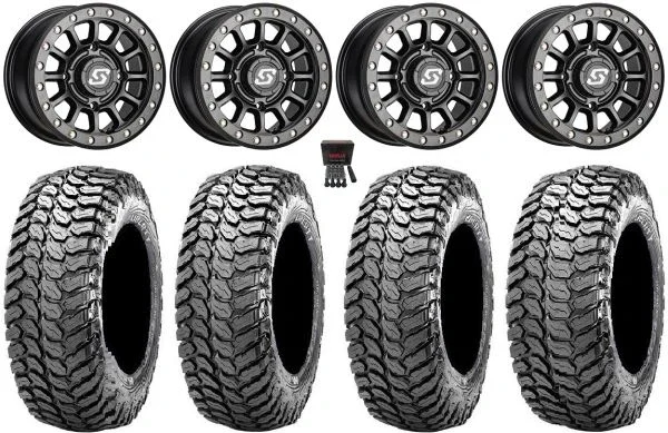 Sedona Sano Bdlk 15×6 Wheels Bk 32″ Liberty Tires Kawasaki Mule Pro FXT KRX / Yamaha Wolverine RMAX / YXZ 2019+