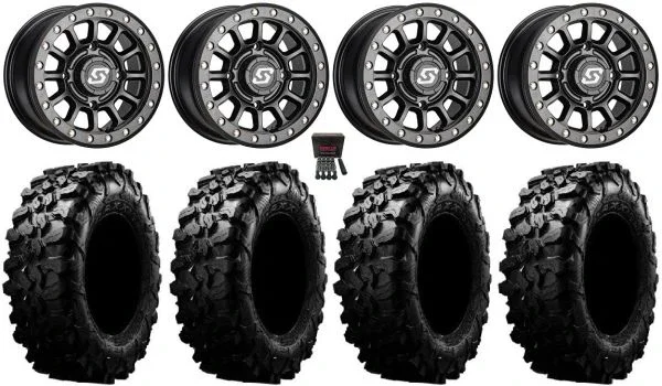 Sedona Sano Bdlk 15×6 Wheels Bk 33″ Carnivore Tires Can-Am Maverick X3 / Honda Pioneer 1000 / Talon