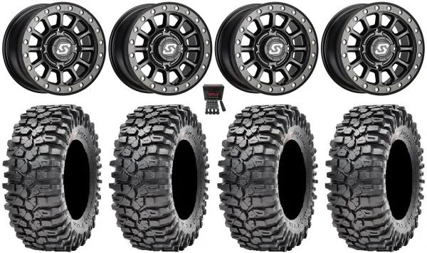 Sedona Sano Bdlk 15×6 Wheels Bk 35″ Roxxzilla Tires Can-Am Commander Maverick Renegade Outlander Defender