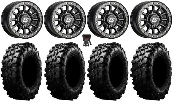 Sedona Sano Bdlk 15×7 Wheels Bk 29″ Carnivore Tires Kawasaki Mule Pro FXT KRX / Yamaha Wolverine RMAX / YXZ 2019+