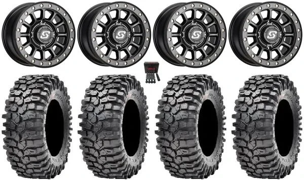 Sedona Sano Bdlk 15×7 Wheels Bk 32″ Roxxzilla Tires Can-Am Maverick X3 / Honda Pioneer 1000 / Talon