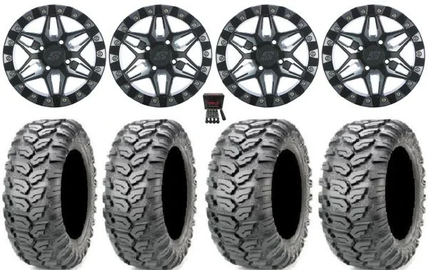 Sedona Split 6 Bdlk 14″ Wheels Mh 29″ Ceros Tires Kawasaki Mule Pro FXT KRX / Yamaha Wolverine RMAX / YXZ 2019+