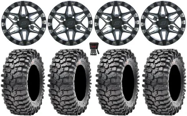 Sedona Split 6 Bdlk 14″ Wheels Mh 35″ Roxxzilla Tires Kawasaki Mule Pro FXT KRX / Yamaha Wolverine RMAX / YXZ 2019+