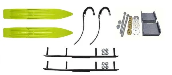 Slydog Manta Green Powder Hound 7″ Snowmobile Skis w/ 4″ Round Bars Kit Ski-Doo S-Chassis DSA