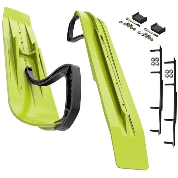 Slydog Powder Hound 8″ Manta Green Skis w/4″ Round Bar Complete Kit Ski-Doo S-Chassis [DSA]