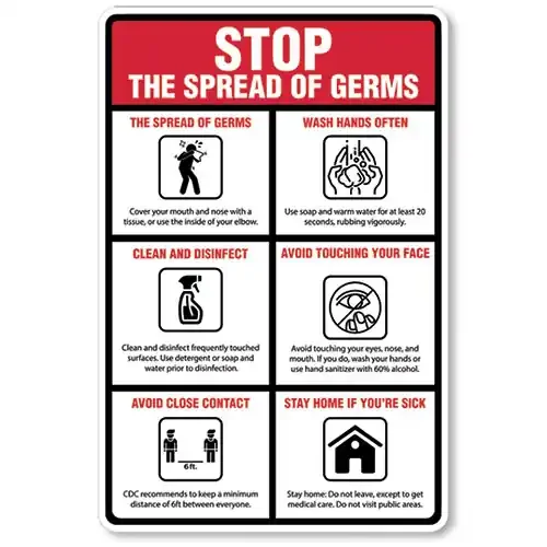 Stop the Spread of Germs – Sign Vertical 12×18 in