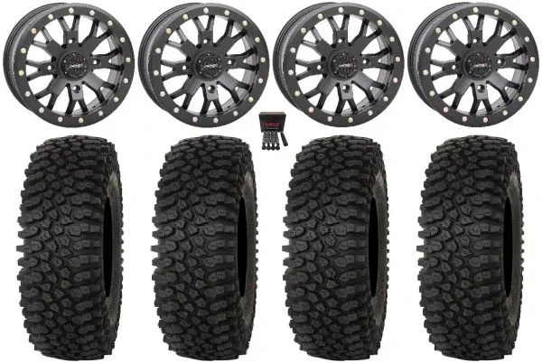 System 3 SB-4 15″ Wheels Black (4+3) 37″ Roctane STX Tires Kawasaki Mule Pro FXT KRX / Yamaha Wolverine RMAX / YXZ 2019+