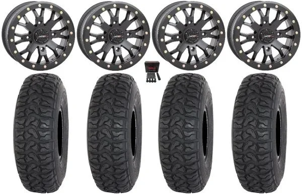 System 3 SB-4 15″ Wheels Black (6+1/4+3) 33″ Chicane LT Tires Can-Am Defender
