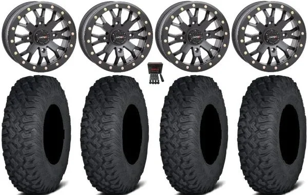 System 3 SB-4 Black (6+1) 15″ Wheels 32″ Coyote Tires Polaris Sportsman / RZR / Ranger
