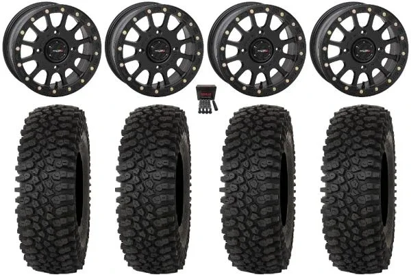 System 3 SB-5 14″ Wheels Black 28″ Roctane ST Tires Can-Am Maverick X3 / Honda Pioneer 1000 / Talon