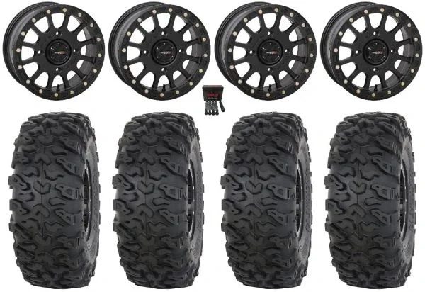 System 3 SB-5 15″ Wheels Black 30″ Roctane T4 Tires Can-Am Commander Maverick Renegade Outlander Defender