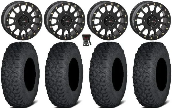 System 3 SB-5 Black 15″ Wheels 33″ Coyote Tires Can-Am Commander Maverick Renegade Outlander Defender