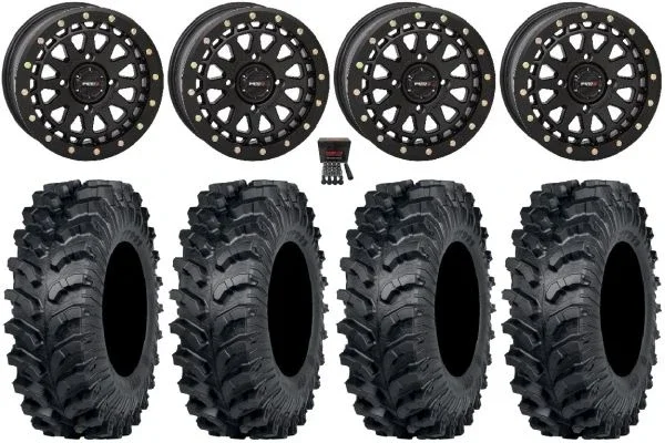 System 3 SB-6 15″ Wheels Black (5+2) 32″ MT911 Tires Can-Am Commander Maverick Renegade Outlander Defender