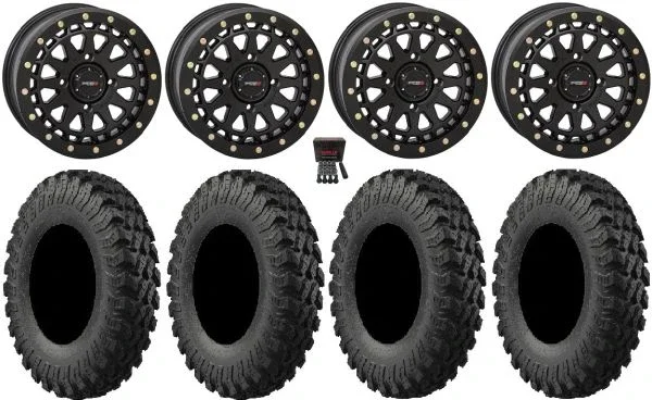 System 3 SB-6 15″ Wheels Black (6+1) 30″ MotoRally Tires Can-Am Maverick X3 / Honda Pioneer 1000 / Talon