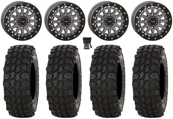 System 3 SB-6 15″ Wheels Gunmetal (4+3) 32″ XComp ATR Tires Can-Am Commander Maverick Renegade Outlander Defender