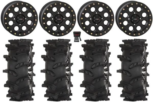 System 3 SB-7 14″ Wheels Black (4+3) 30″ Outlaw Max Tires Can-Am Commander Maverick Renegade Outlander Defender