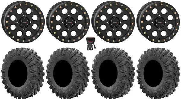 System 3 SB-7 15″ Wheels Black (4+3) 30″ MotoRavage Tires Can-Am Maverick X3 / Honda Pioneer 1000 / Talon