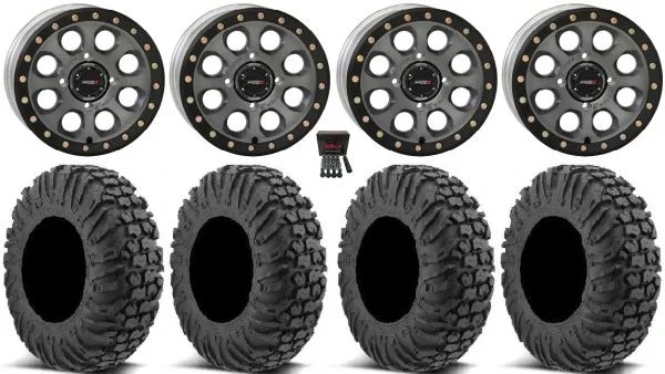 System 3 SB-7 15″ Wheels Titanium (5+2) 30″ MotoVator Tires Can-Am Maverick X3 / Honda Pioneer 1000 / Talon