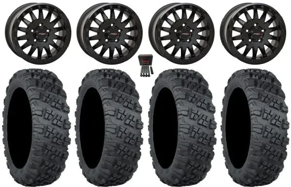 System 3 SB-8 Bdlk 15″ Wheels Bk +38mm 32″ Versa Cross V3 Tires Polaris RZR Turbo R & Pro R Ranger 1500 Xpedition