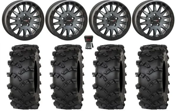 System 3 SB-8 Bdlk 15″ Wheels Gy +38mm 32″ Outlaw M/T Tires CFMoto UForce U10 Pro / U10 XL Pro / ZForce Z10 / Z10-4