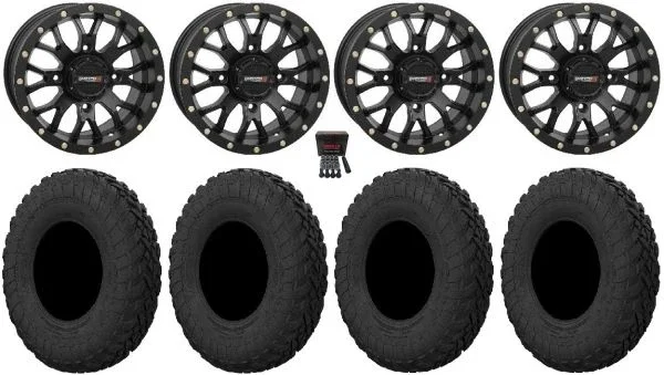 System 3 ST-3 15″ Wheels Black 30″ Gripper R/T Tires Kawasaki Mule Pro FXT KRX / Yamaha Wolverine RMAX / YXZ 2019+