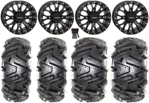 System 3 ST-3 Black 14″ Wheels 27″ Moto MTC Tires Can-Am Maverick X3 / Honda Pioneer 1000 / Talon