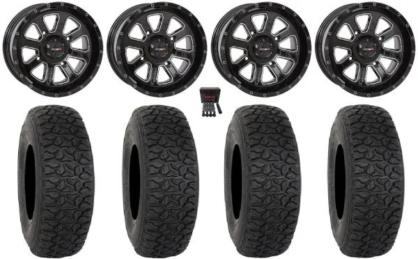 System 3 ST-4 14″ Wheels Black 30″ DX440 Tires Honda Foreman Rancher SRA
