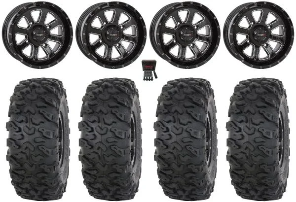 System 3 ST-4 14″ Wheels Black 32″ Roctane T4 Tires Can-Am Maverick X3 / Honda Pioneer 1000 / Talon