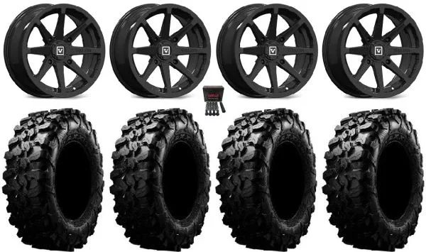 Valor V01 14″ Wheels Black 32″ Carnivore Tires Kawasaki Teryx Mule