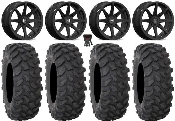 Valor V01 14″ Wheels Black 32″ XTR370 Tires Can-Am Maverick X3 / Honda Pioneer 1000 / Talon