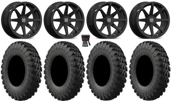 Valor V01 15″ Wheels Black 32″ MotoRally Tires Kawasaki Teryx Mule