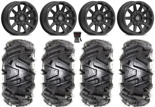 Valor V02 14″ Wheels Black 28″ Moto MTC Tires Can-Am Maverick X3 / Honda Pioneer 1000 / Talon