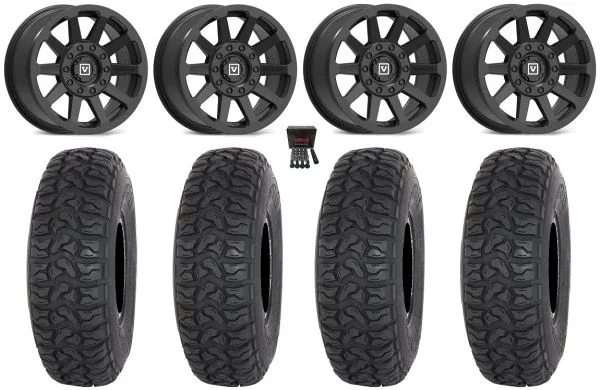Valor V02 14″ Wheels Black 30″ Chicane LT Tires Kawasaki Teryx Mule