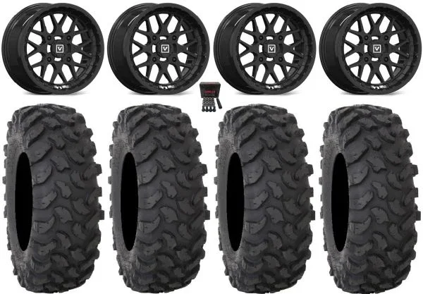 Valor V03 14″ Wheels Black 28″ XTR370 Tires Polaris Sportsman / RZR / Ranger