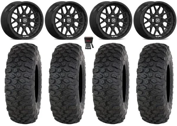 Valor V03 14″ Wheels Black 30″ Chicane DS Tires Polaris Sportsman / RZR / Ranger