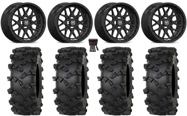 Valor V03 14″ Wheels Black 30″ Outlaw M/T Tires Polaris Sportsman / RZR / Ranger