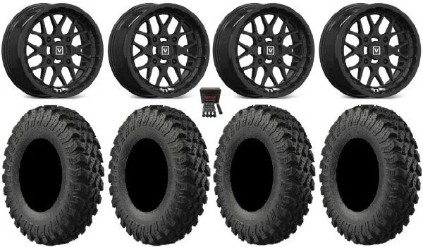 Valor V03 15″ Wheels Black 32″ MotoRally Tires Can-Am Commander Maverick Renegade Outlander Defender